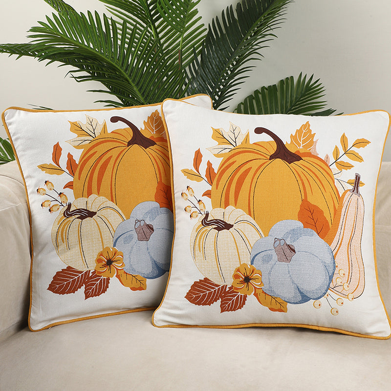Autumn Squash Cotton Cushion Cover - Set Of Two