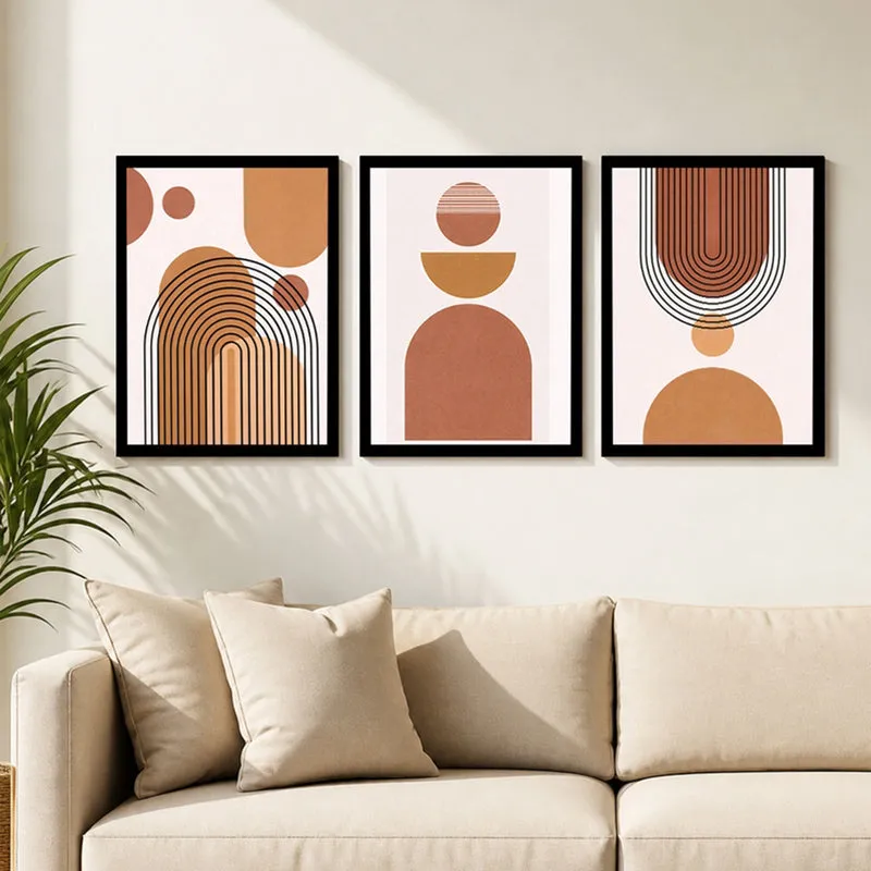 Moderae Abstract Geometric Wall Painting With Frame - Set Of Three media 2