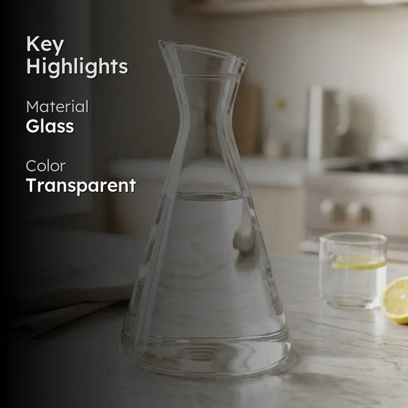 Transparent glass carafe with key highlights graphic overlay