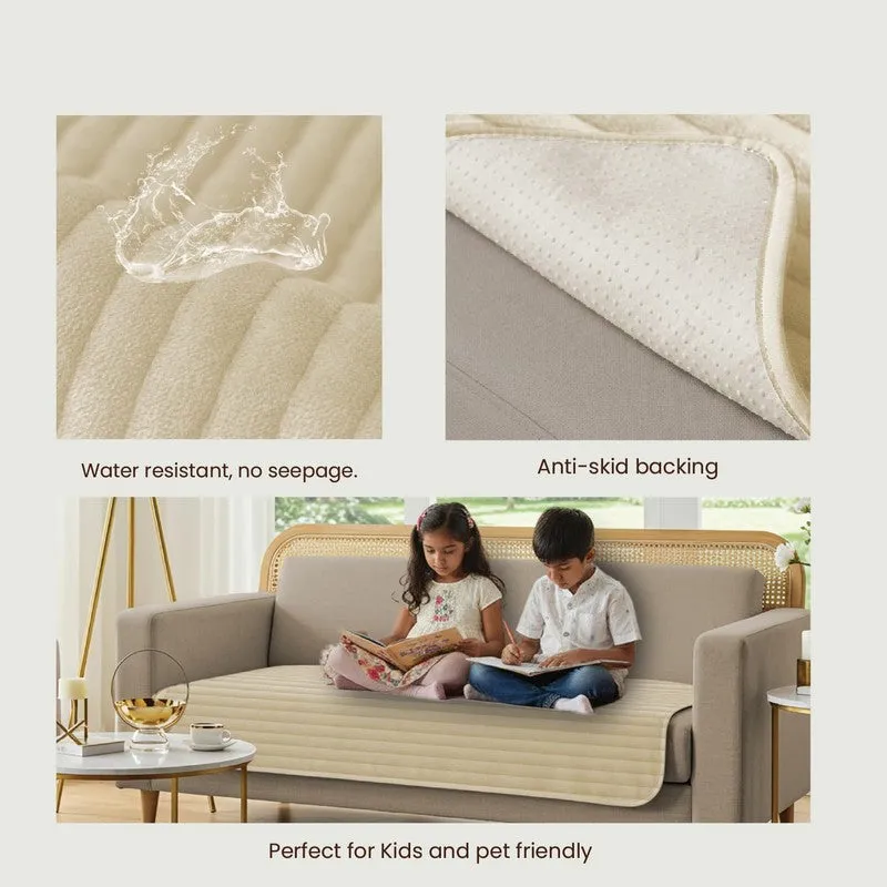 Urban Space Linear Quilted Cotton Sofa Cover - Beige media 5