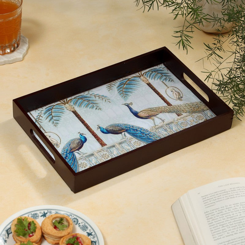 Mayurika Garden Wood Serving Tray - Blue, Brown
