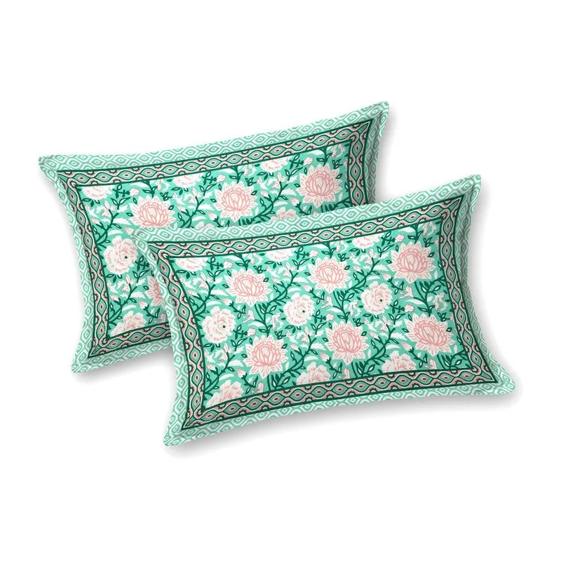 Leafix Cotton Bedsheet (Green,Pink) - 240 TC media 4