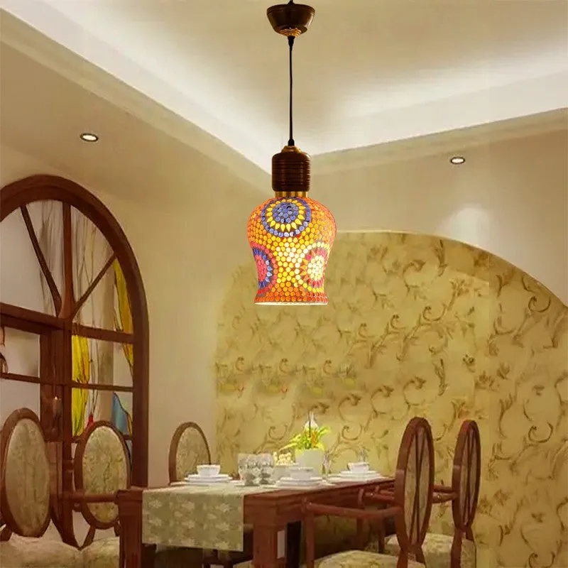 Mosaic Bell Pendant Wooden Ceiling Lamp media 2