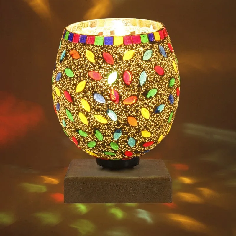 Glaze Mosaic Glass Table Lamp With Wooden Base - Multicolor media 8