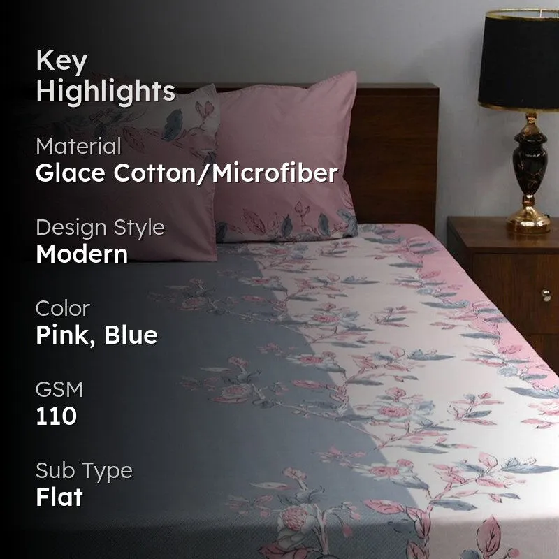 Dayita Floral Microfiber Bedsheet (Pink & Blue) - 110 GSM media 2