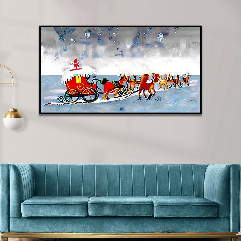 North Pole Reindeers Landscape Canvas Wall Painting With Frame - Black media 3