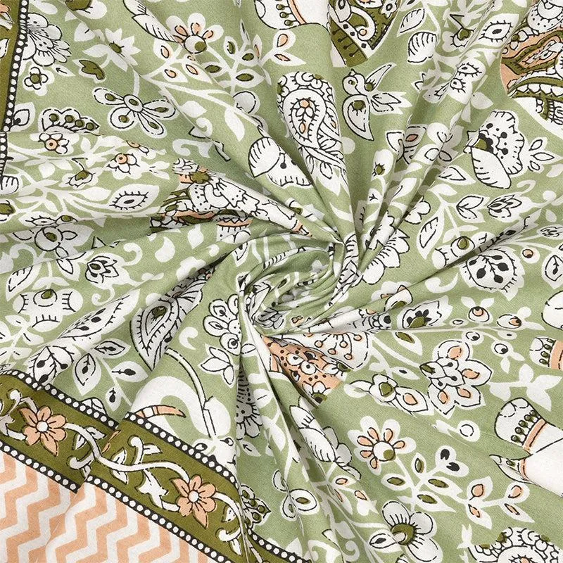 Yantra Ethnic Cotton Bedsheet (Green) - 180 TC media 3