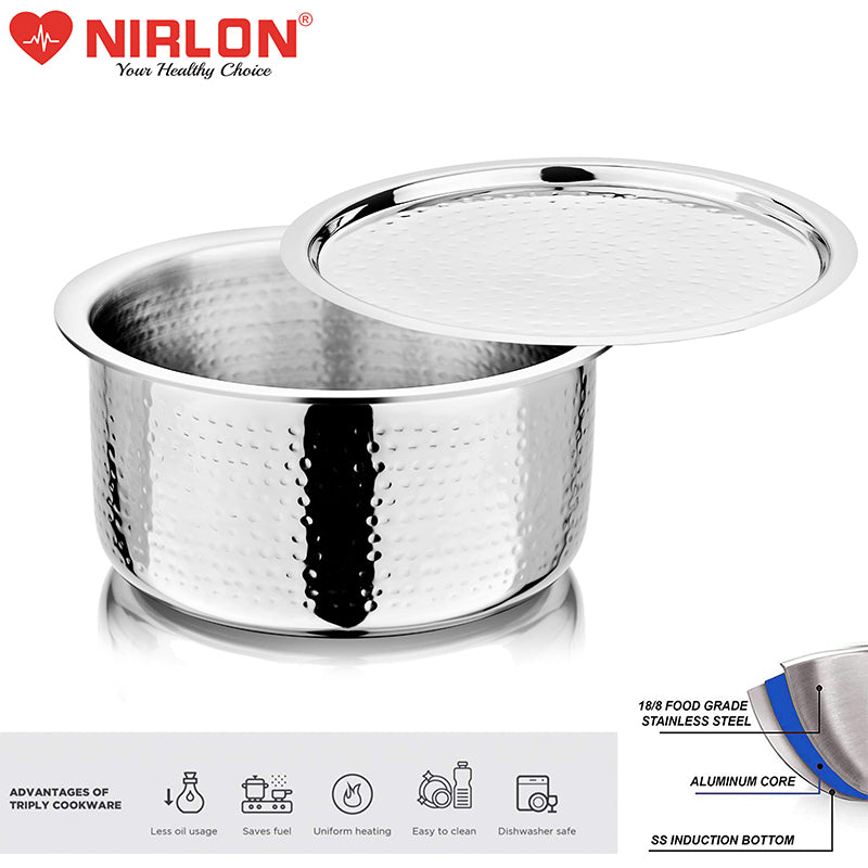 Nirlon Stainless Steel Pateela With Lid - 3100 mL/8 Inches media 3