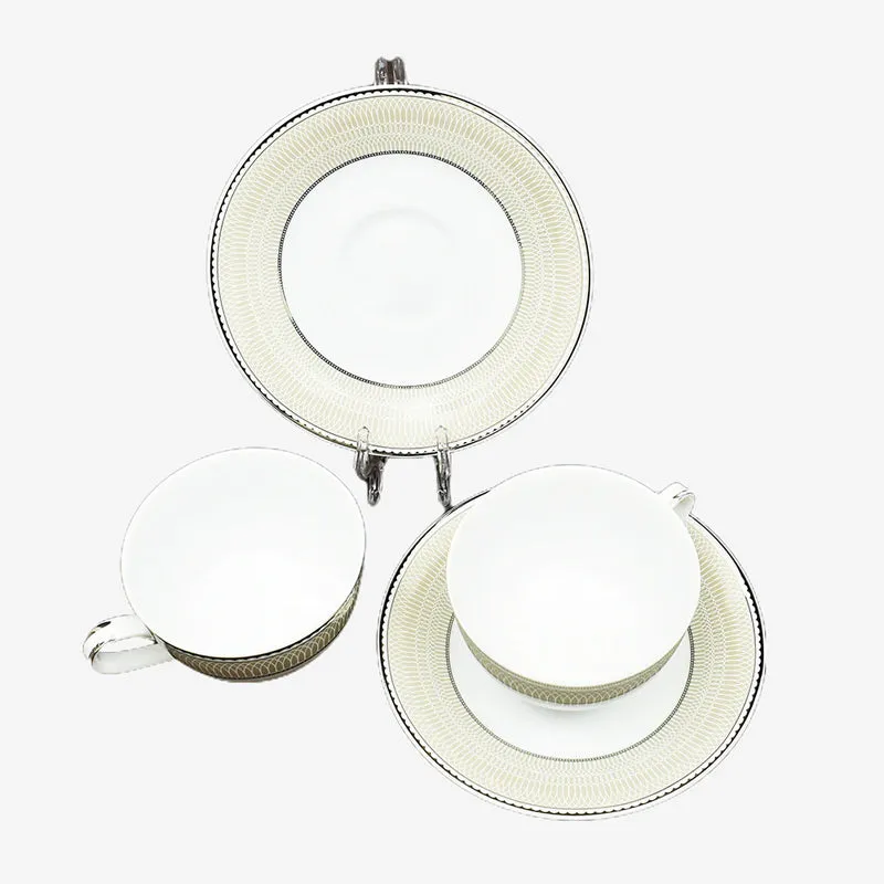 Shine Platin 24k Gold Brushed Porcelain Tea Cup & Saucer (280 mL) - Set of Six media 6