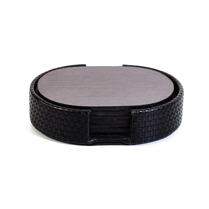Tishue Faux Leather Coaster (Black) - Seven Piece Set media 5