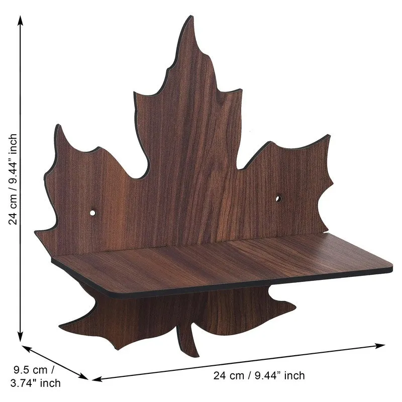 Single brown leaf-shaped wall accent shelf shown on a white background