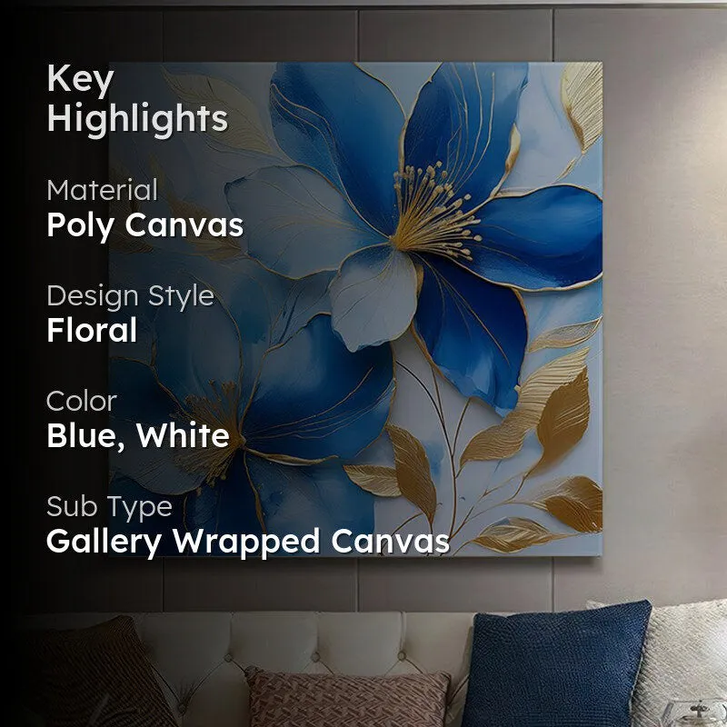 Blue-Gold Blossoms Poly Canvas Wall Painting media 2