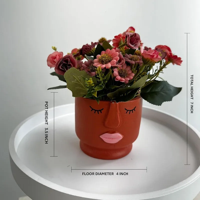 Faux Aster Artificial Flower With Pot - Red media 6