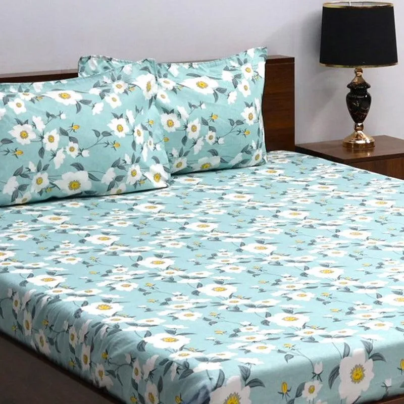 Leena Floral Microfiber Bedsheet (Blue) - 110 GSM media 4