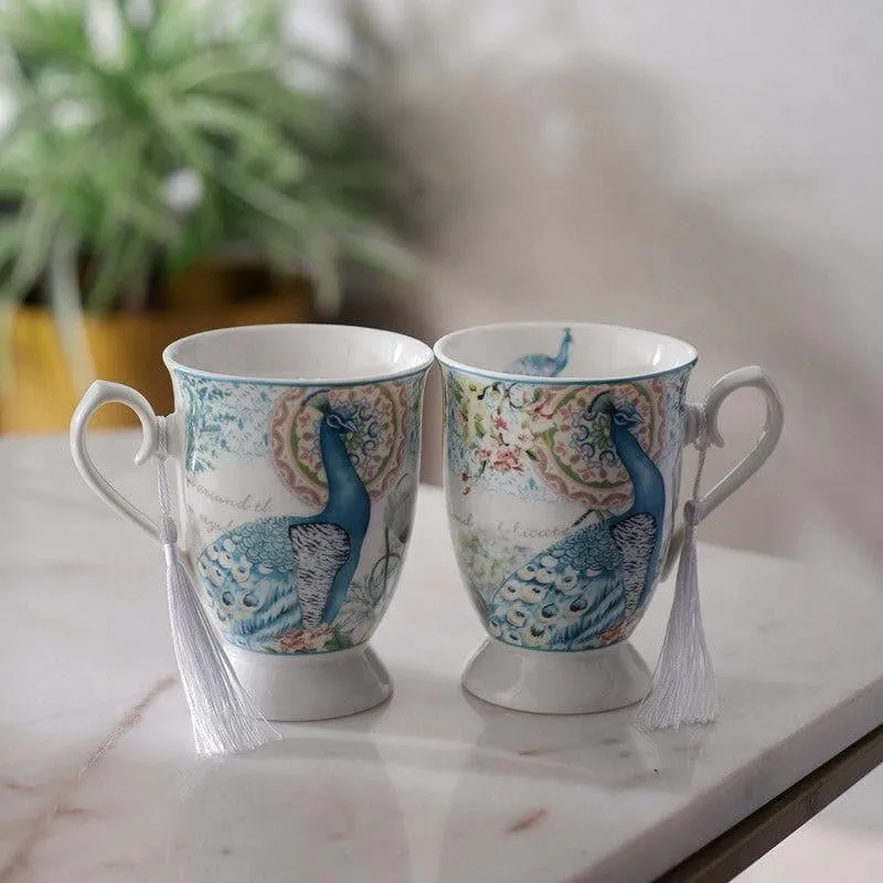Peacock Ceramic Coffee Mug (350 mL Each) - Set of Two media 3