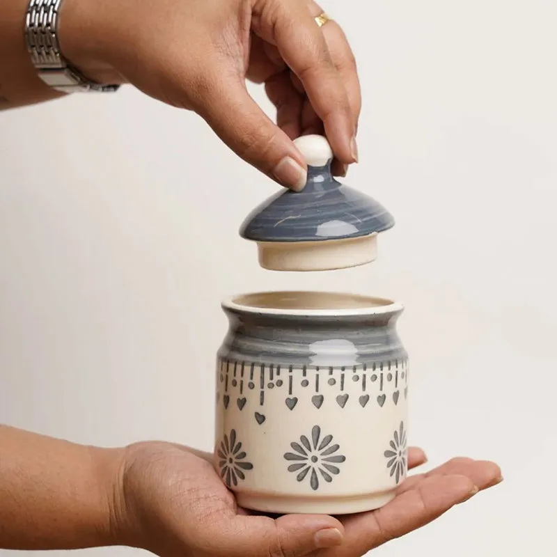 Sabai Ceramic Jar With Tray (Grey/225 mL) - Three Piece Set media 5
