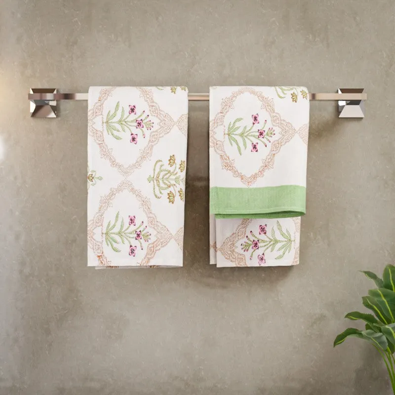 Costal Leaf Cotton Hand Towel - Sky Green media 3