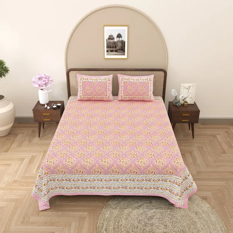 Rangly Cotton Bedsheet (Pink,Orange) - 240 TC media 3