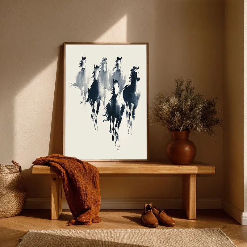 Rustic Horse Family Wall Painting With Brown Frame media 6