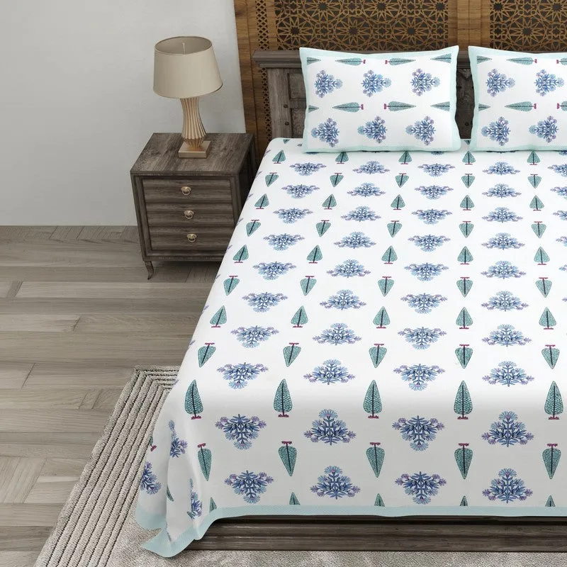 Desia Cotton Bedsheet (White,Blue) - 240 TC media 3