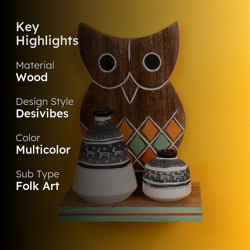 Owlery Wooden Wall Shelf With Pot - Set Of Three media 2