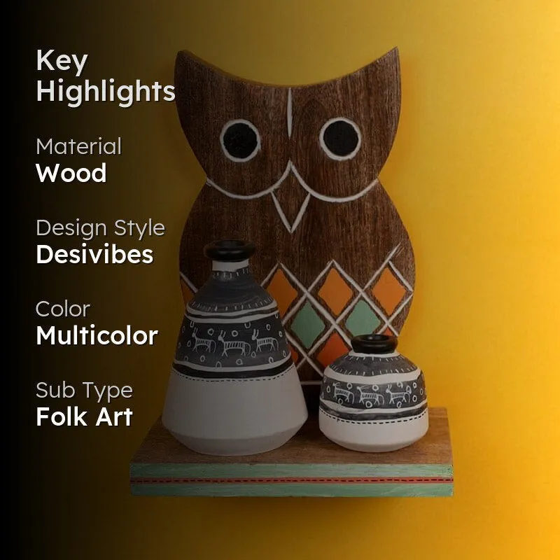 Owlery Wooden Wall Shelf With Pot - Set Of Three media 2