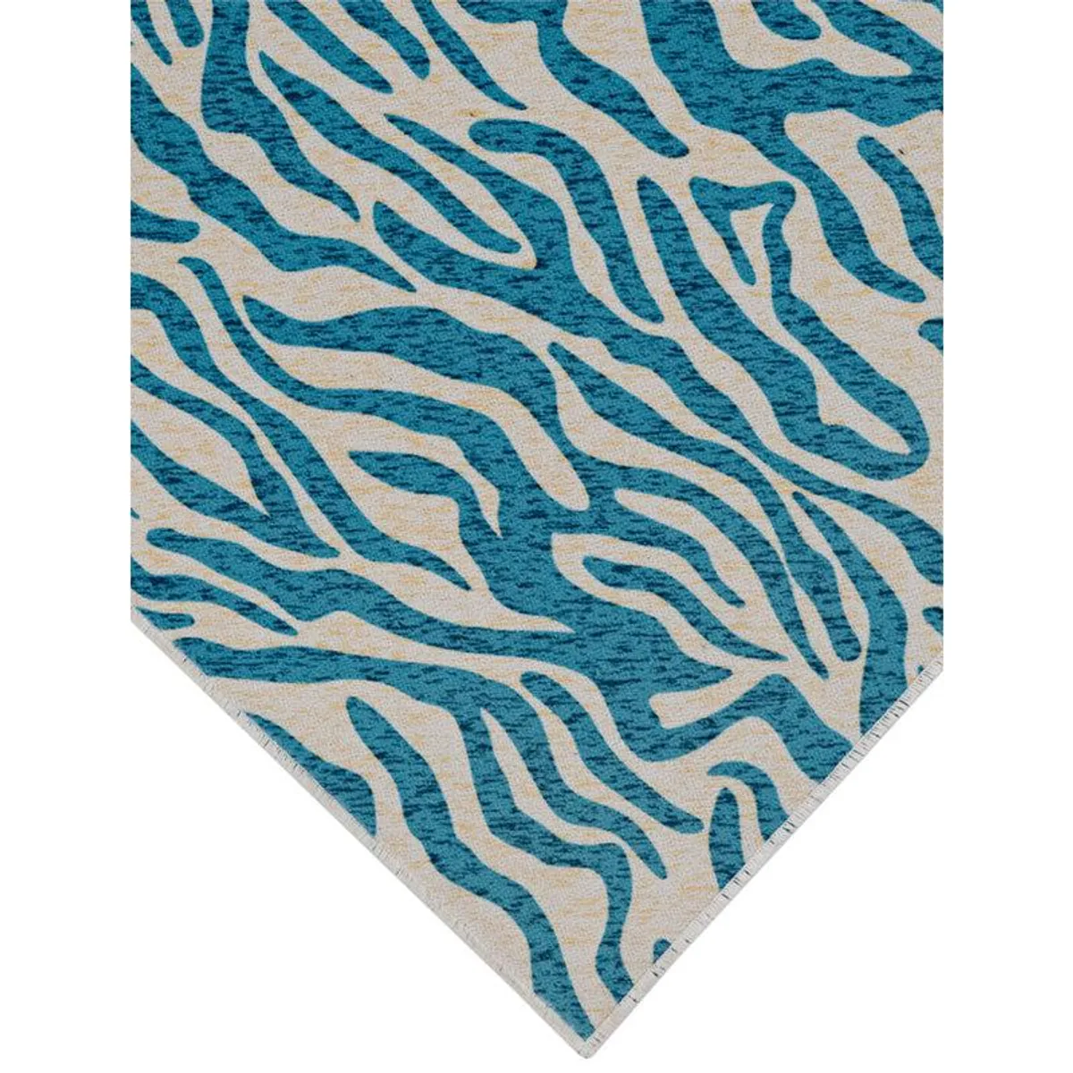 Close-up of blue and beige abstract stripes on the carpet