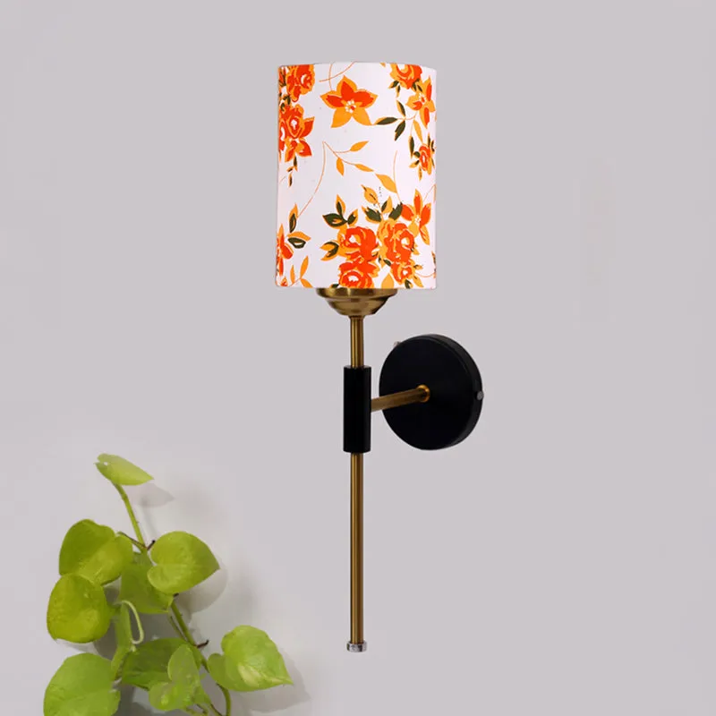 Beryll Printed Cylindrical Steel & Cotton Wall Lamp - Orange media 3