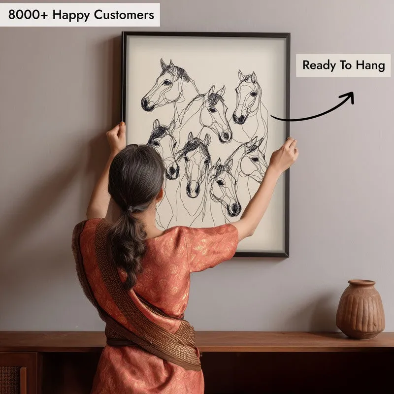 Abstract Line Art Horse Painting With Black Frame media 8