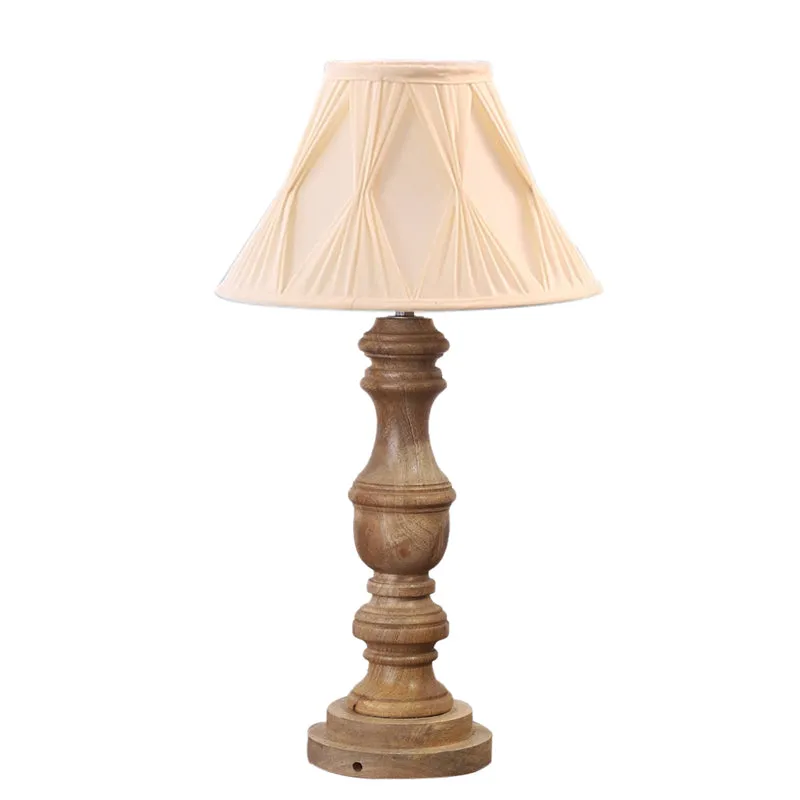 Pleatra Pinch Carve Wooden Table Lamp - Ivory,Brown media 6