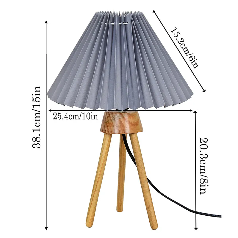 French Pleat Tripod Wooden Table Lamp - Grey,Brown media 5