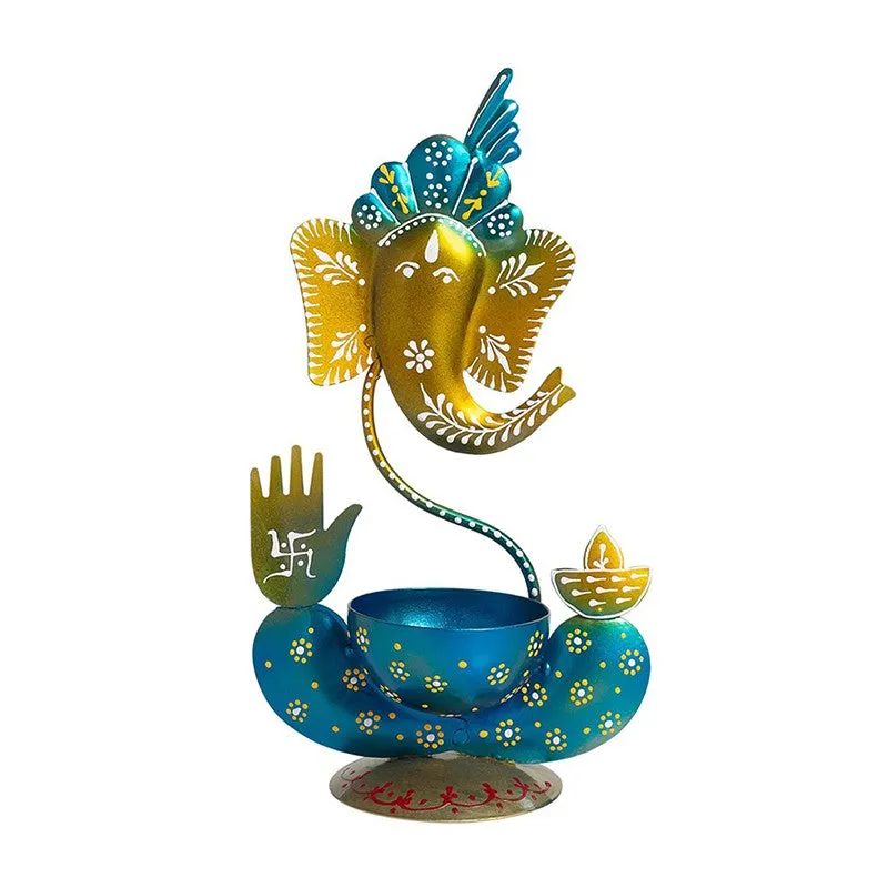 Vigneshwara Handpainted Tea Light Candle Holder - Blue media 3