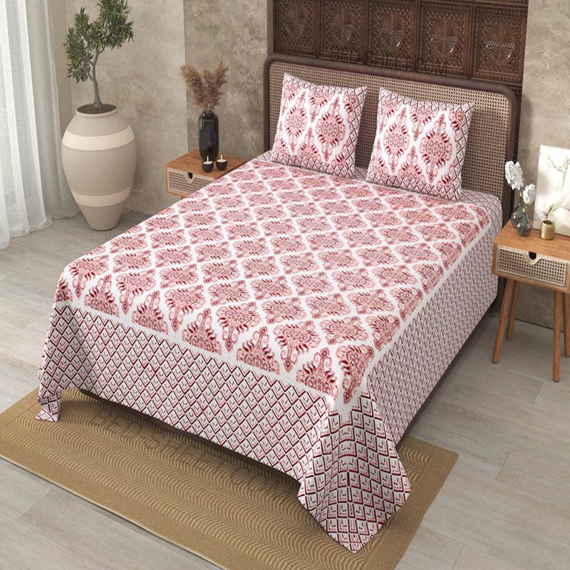 Dhutha Ethnic Cotton Bedsheet (Red) - 180 TC media 3