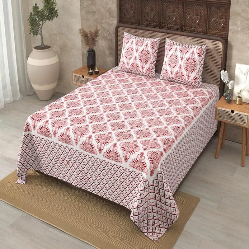 Dhutha Ethnic Cotton Bedsheet (Red) - 180 TC media 3