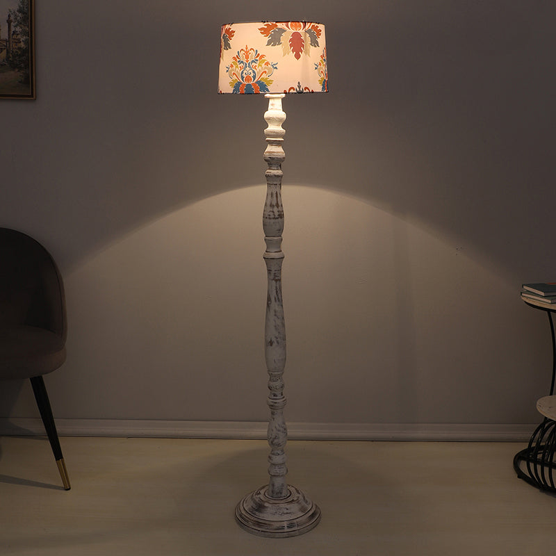 Nordlys Totem Printed Mango Wood Floor Lamp - White