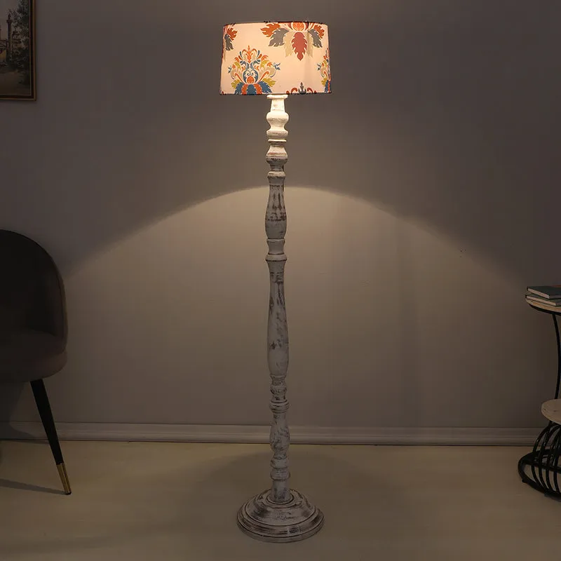 Nordlys Totem Printed Mango Wood Floor Lamp - White media 1