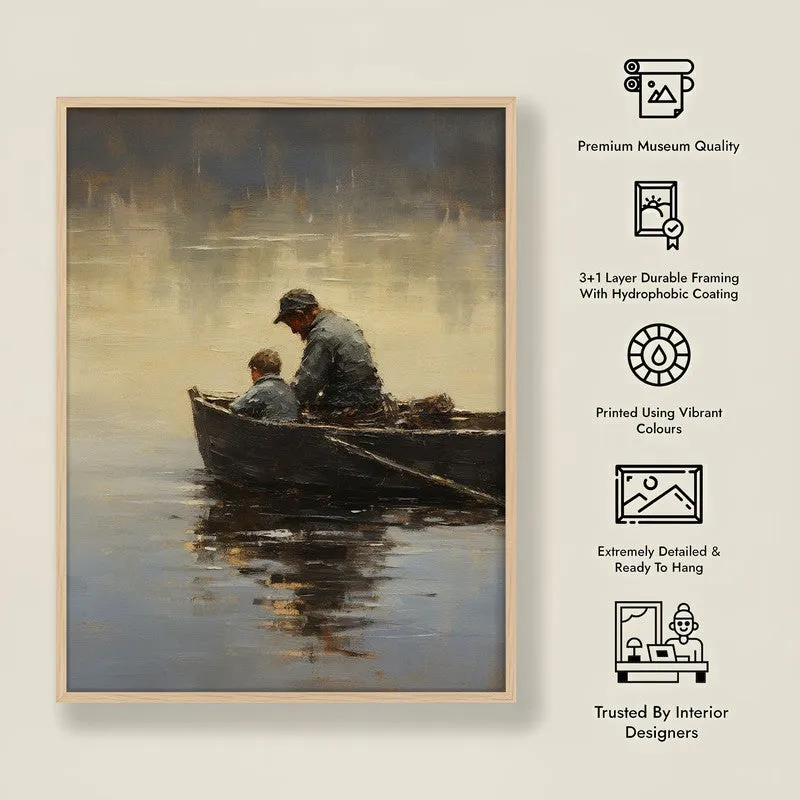 Framed canvas wall art with side icons highlighting product features