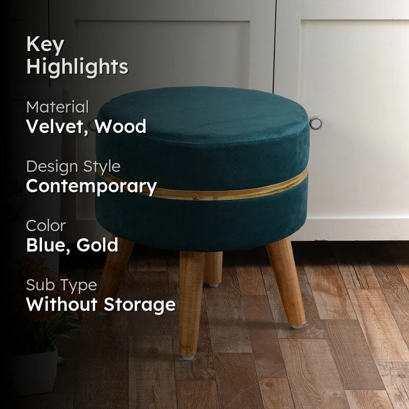Classic Solid Velvet Ottoman - Blue & Gold media 2