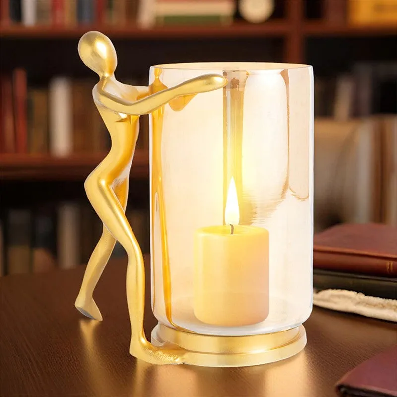 Lustrum Textured Glass Candle Holder - Gold media 1