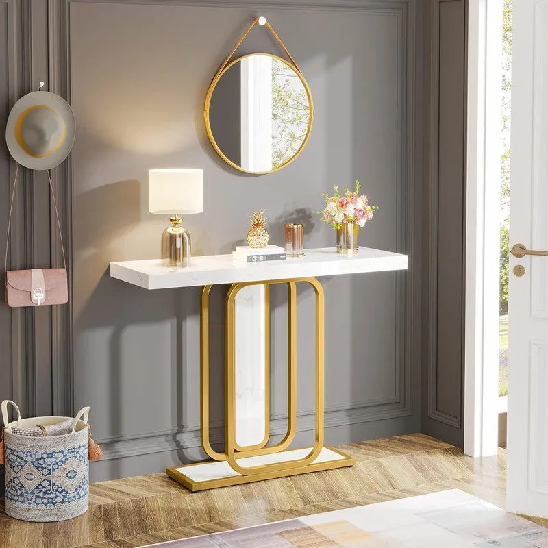 Sleek Metal Console Table with Marble Top - Small media 1
