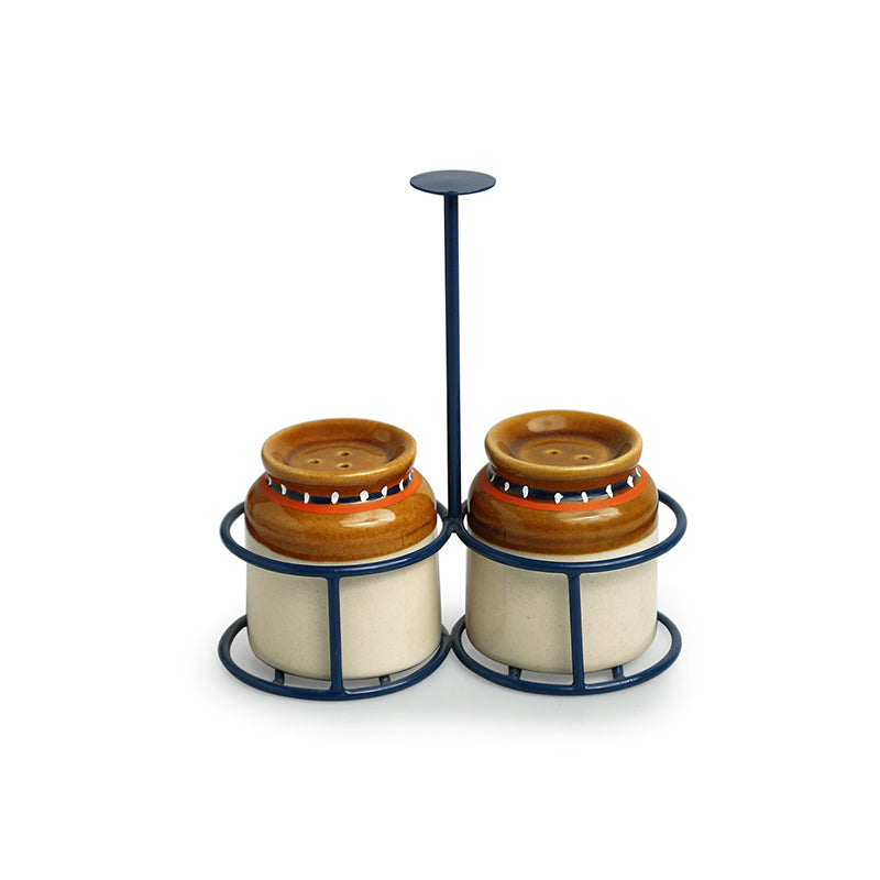 Bharani Ceramic Salt & Pepper Shaker With Iron Holder (80 mL Each) - Three Piece Set media 3