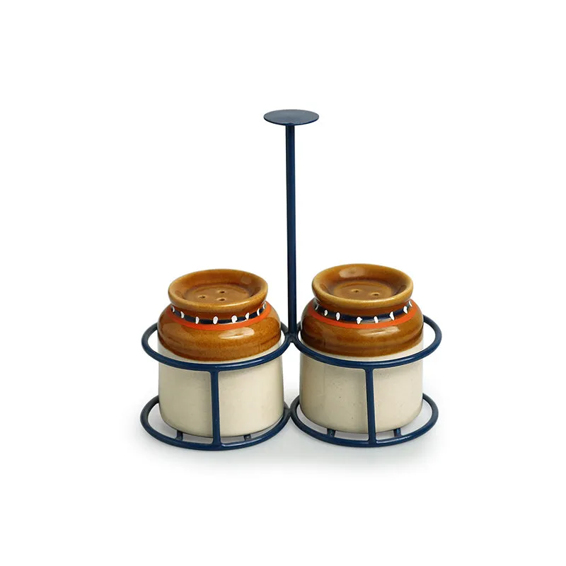 Bharani Ceramic Salt & Pepper Shaker With Iron Holder (80 mL Each) - Three Piece Set media 3