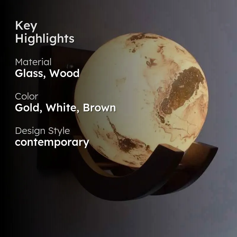 Eclipse Glass & Wooden Wall Lamp media 2