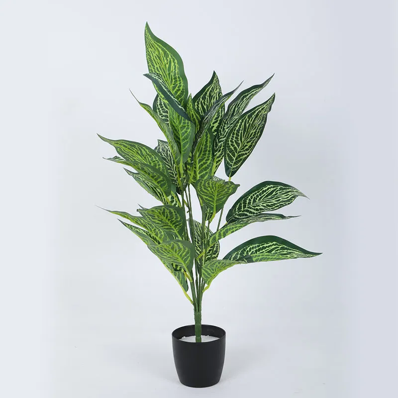 Faux Light Green Croton Plant With Black Plastic Pot - 2.2 Feet media 4