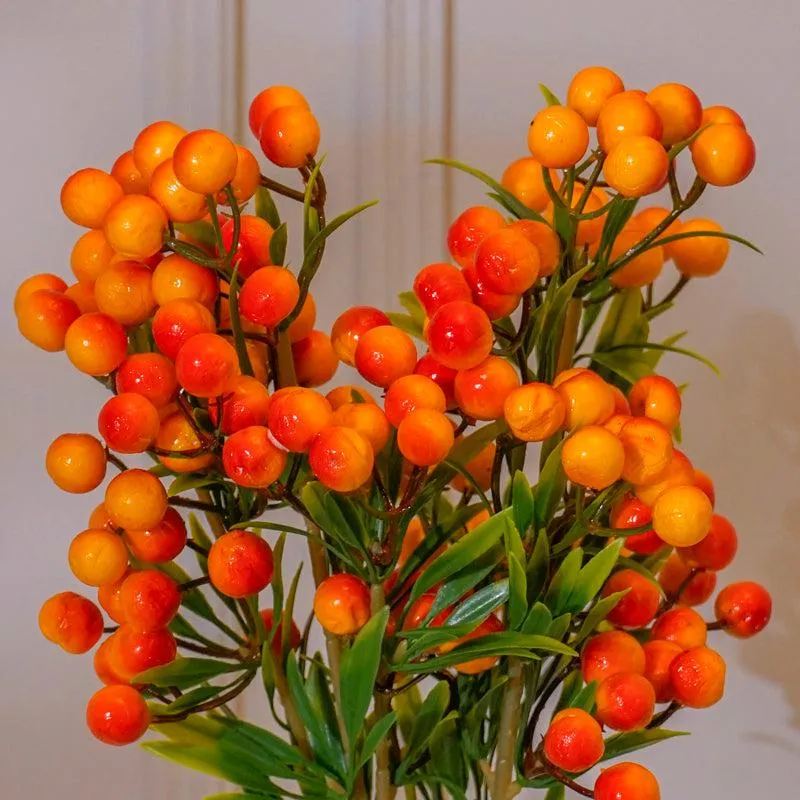 Faux Orange Cherry Blossom Flower Stick (16 CM) - Set Of Two media 4