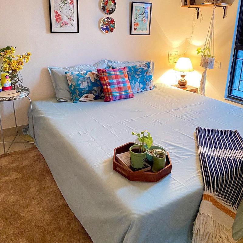 Moonweave Solid Cotton Bedsheet (Pale Blue) - 400 TC media 3