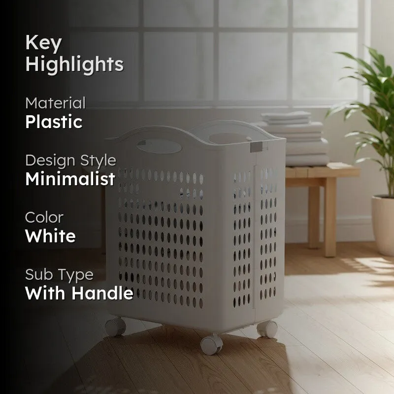 Laxis FoldNest Rolling Plastic Laundry Basket - White media 2