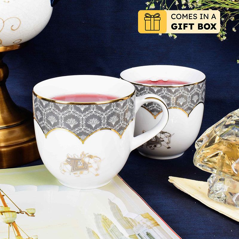Gilded Legacy Pete 24k Gold Brushed Porcelain Coffee Mug (300 mL Each/Grey) - Set Of Four - 300 ML