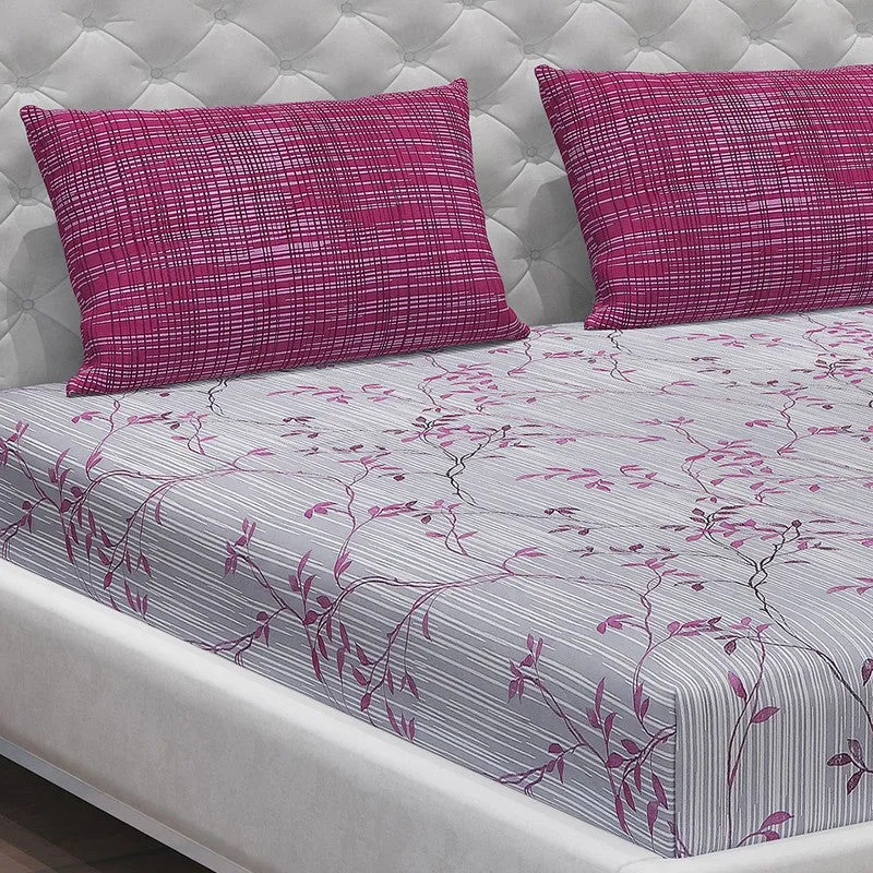Monte Carlo Flora Form Cotton Bedsheet (White,Pink) - 104 TC media 5