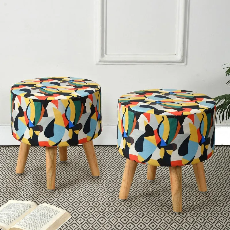 Colorway Abstract Print Multicolor Engineered Wood Ottomans - Set Of Two media 1